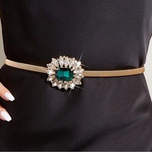 Emerald Rhinstone Belt Gold Gem Diamond sparkle party stretch beaded jewelry New
